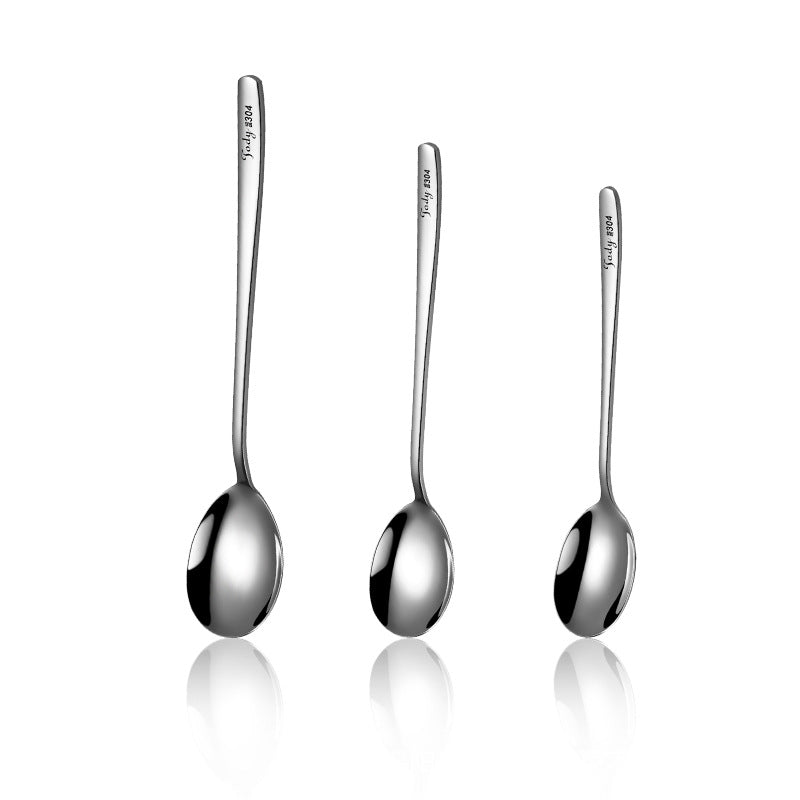 304 Stainless Steel Korean-Style Long-Handle Spoon - Thickened Mirror-Polished Mixing Spoon for Coffee, Desserts & Soup, Home Use Set