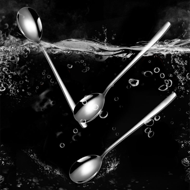 304 Stainless Steel Korean-Style Long-Handle Spoon - Thickened Mirror-Polished Mixing Spoon for Coffee, Desserts & Soup, Home Use Set