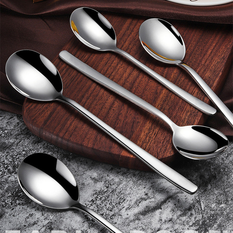 304 Stainless Steel Korean-Style Long-Handle Spoon - Thickened Mirror-Polished Mixing Spoon for Coffee, Desserts & Soup, Home Use Set