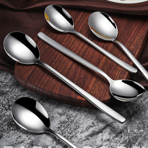 304 Stainless Steel Korean-Style Long-Handle Spoon - Thickened Mirror-Polished Mixing Spoon for Coffee, Desserts & Soup, Home Use Set